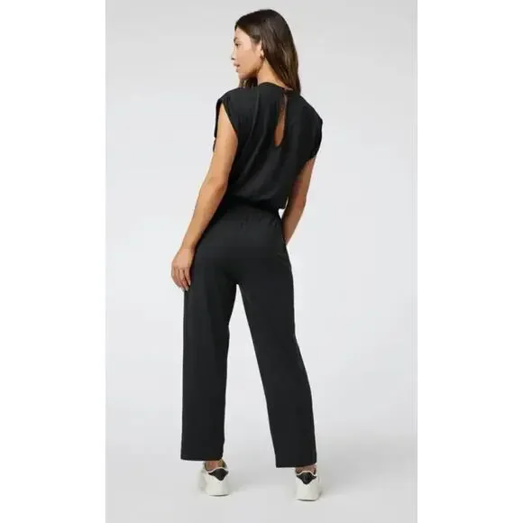 Vuori womens short sleeve lux crew neck t-shirt jumpsuit keyhole black sz XL - Picture 2 of 8